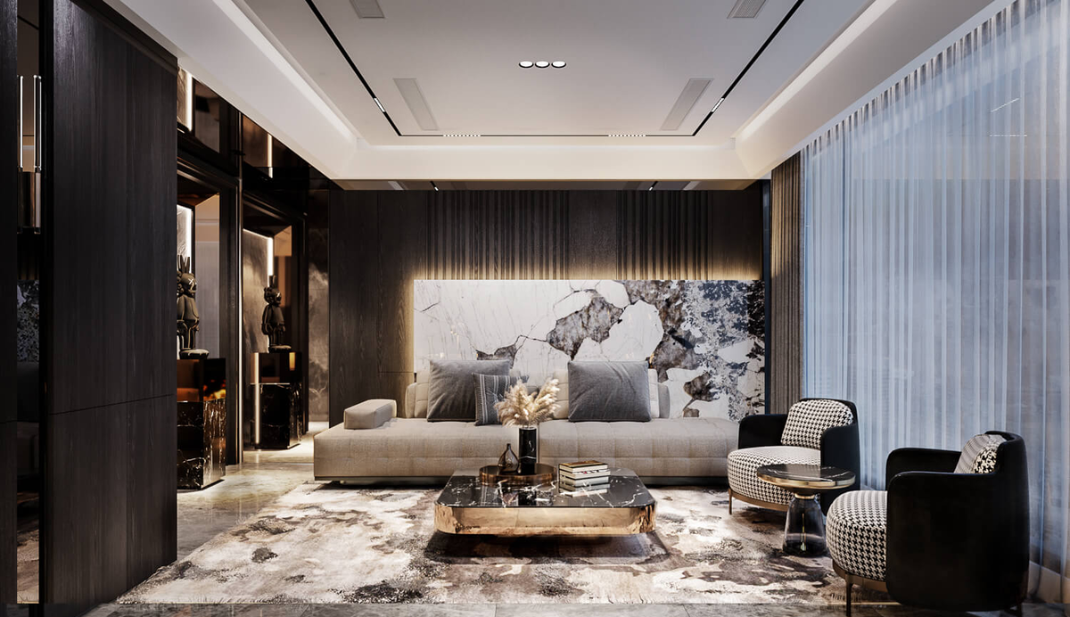 Thiết kế phòng khách bề thế theo phong cách hiện đại