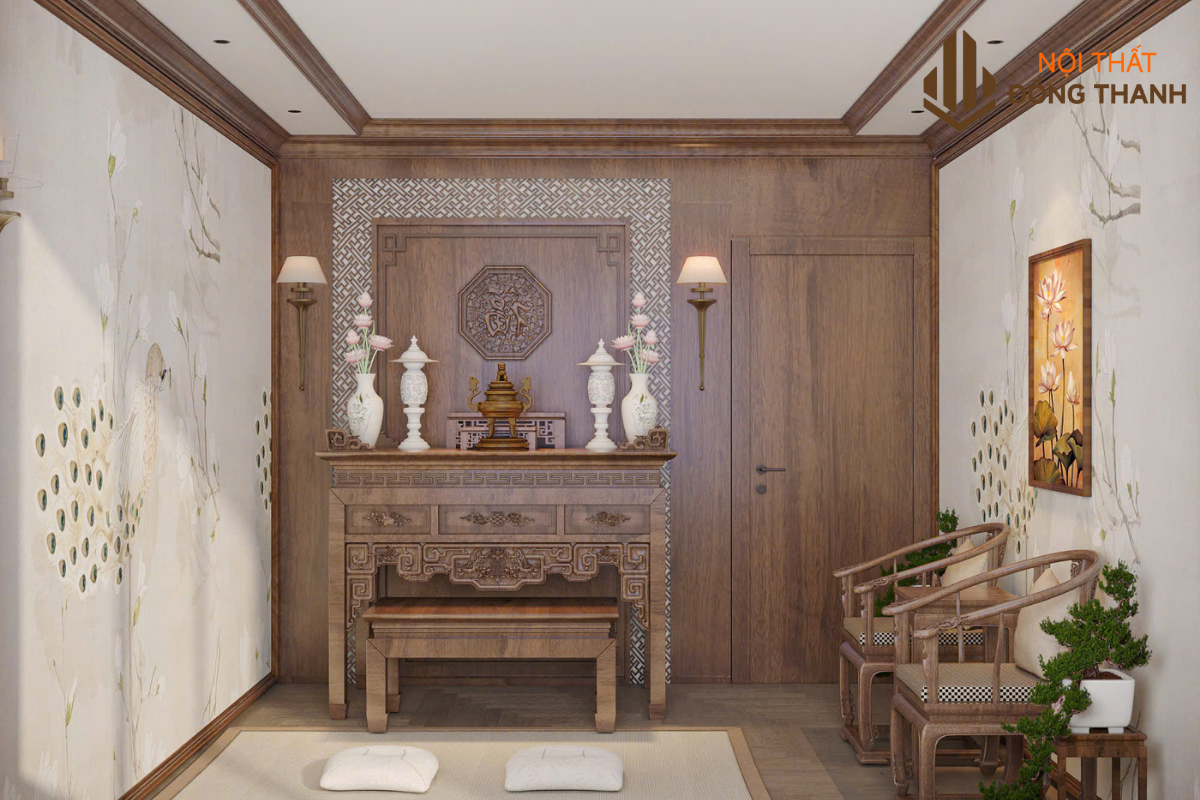 Không gian phòng thờ trang nghiêm được gia chủ đầu tư