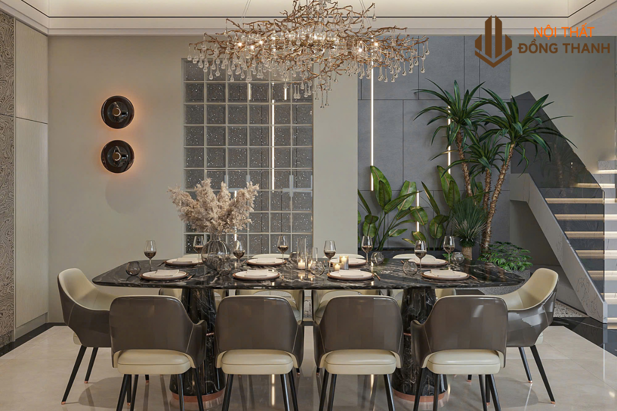 Bàn ăn 8 ghế bọc da sang trọng